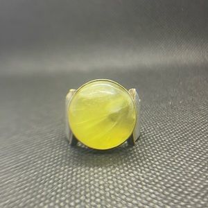 Prehnite silver with gold accents ring